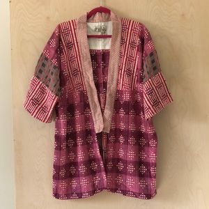 Ace & Jig damask long cardigan in reds, pinks, white